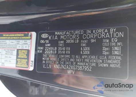 2016 Kia Soul z USA, uszkodzony, nr VIN KNDJN2A2XG7387952